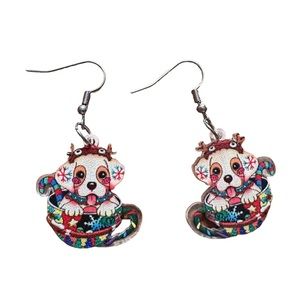 FLASH SALE!! Christmas Dog Colorful Resin Holiday Drop Earrings